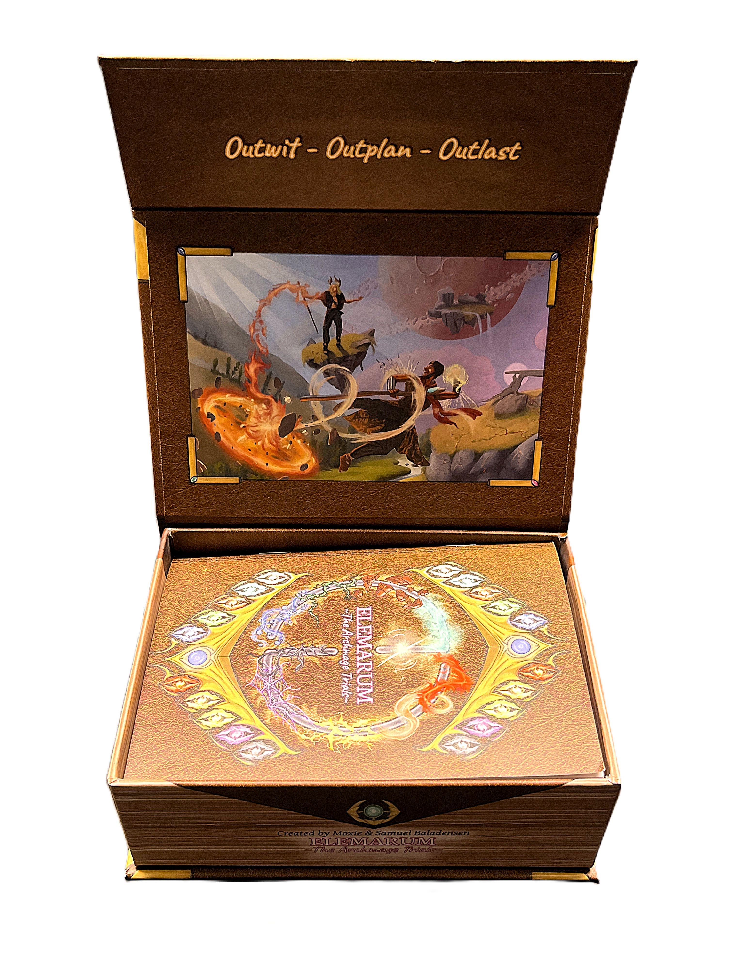 An open Elemarum: The Archmage Trials game box.